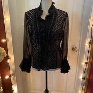 Eye 85% silk sheer Victorian blouse, size 10